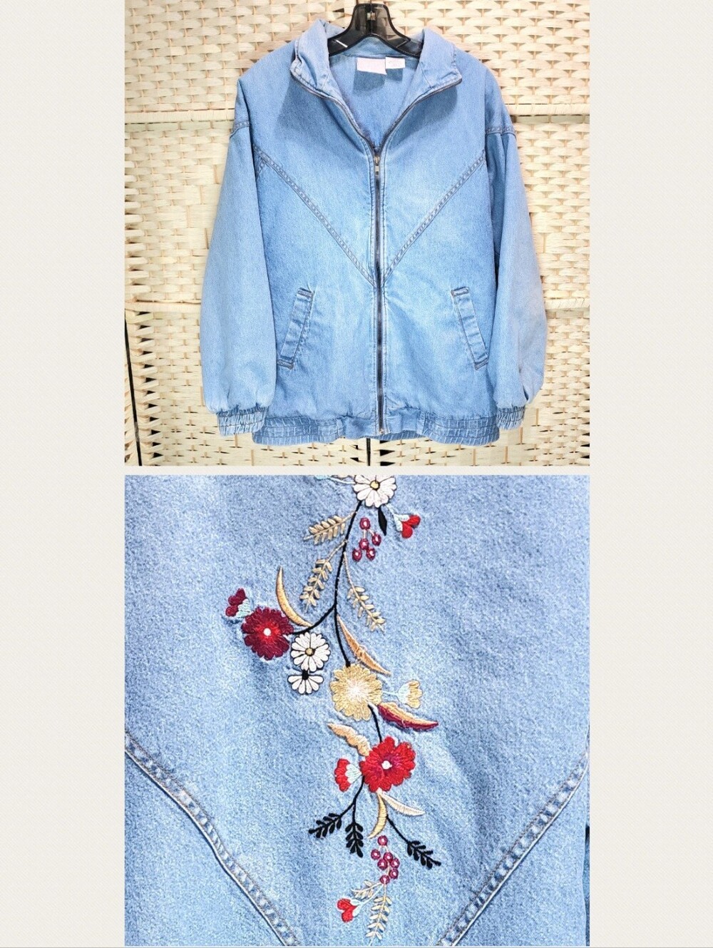 Vintage Blair Embroidered Chambray Jacket Quilted Lining One Size